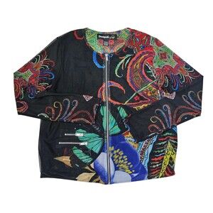 Desigual Christian Lacroix Printed Full Zip Mesh Jacket Blazer Top Size 44 Art